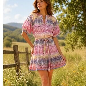 Willa Story DRESS Sz XS  short Sleeve multicolor  Grannycore prairie